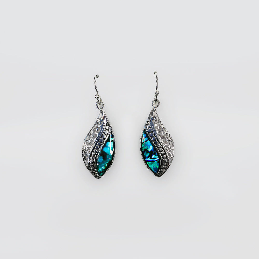 Filigree Paua Earrings - 'Spiral Leaves'