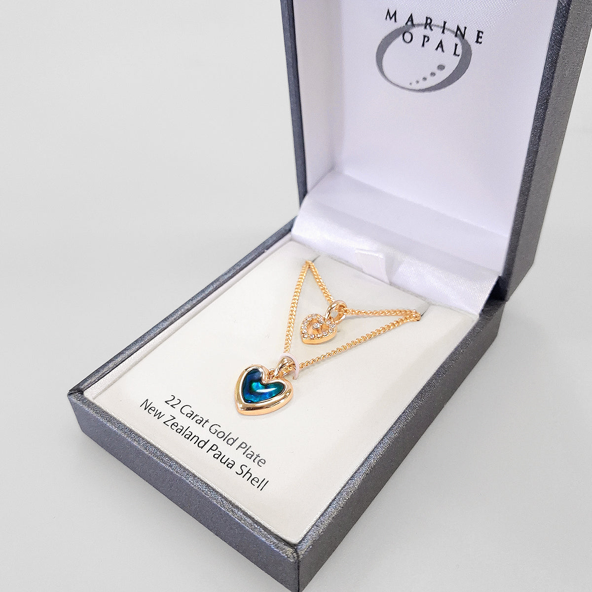 Paua Necklace - 'Gold Twin Hearts'