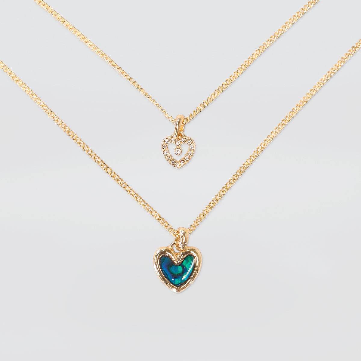 Paua Necklace - 'Gold Twin Hearts'