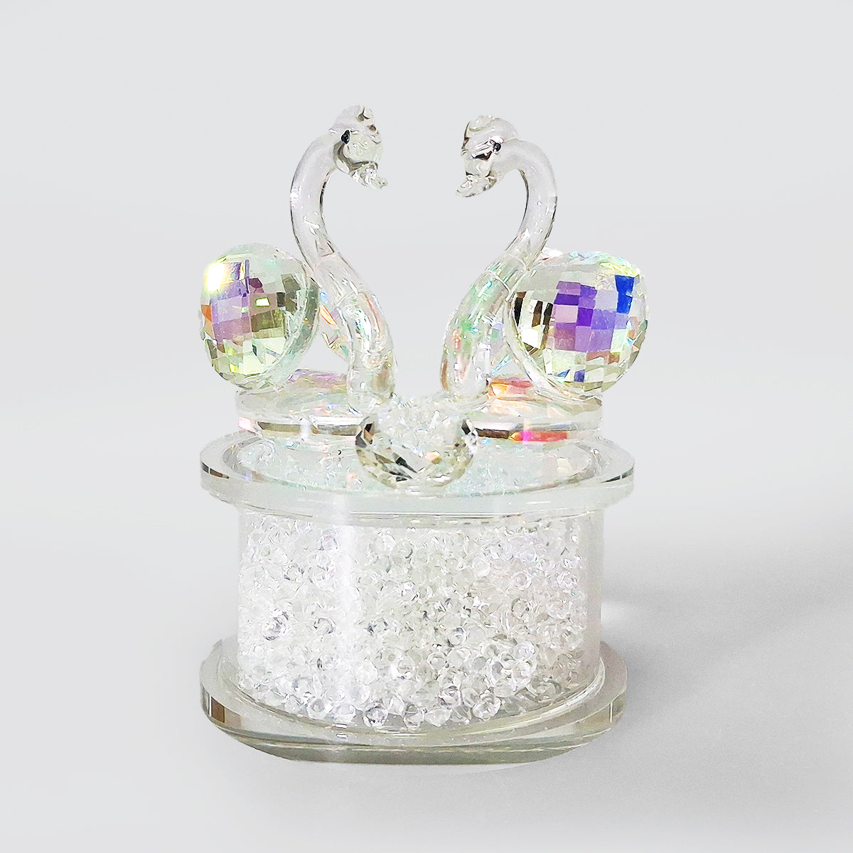 Crystal Glass Swans & Diamond On Stand