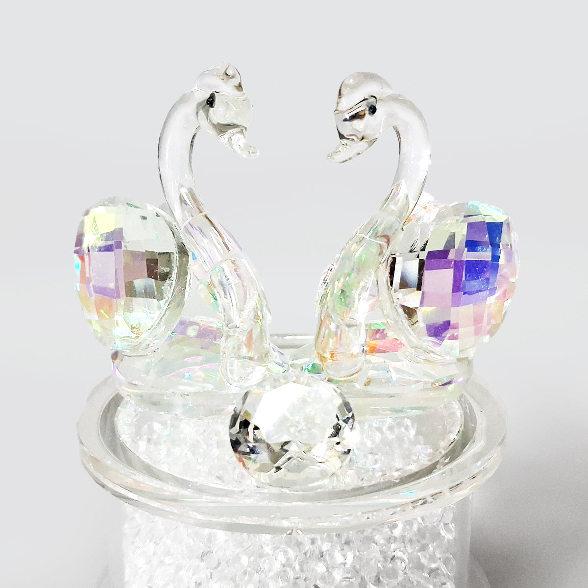 Crystal Glass Swans & Diamond On Stand