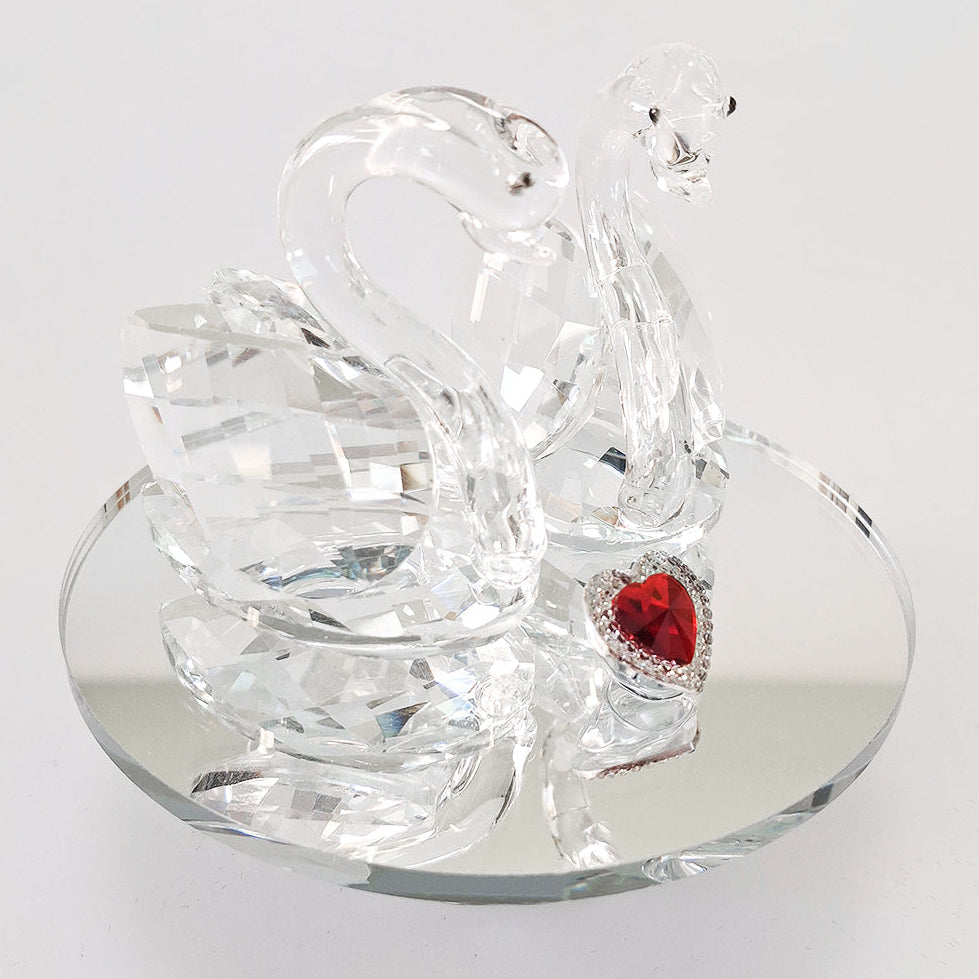 Crystal Glass Twin Swans & Heart