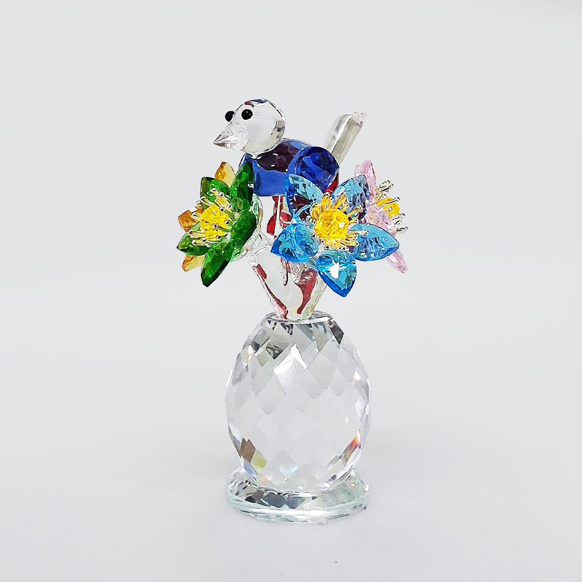 Crystal Glass Bird On Flowers