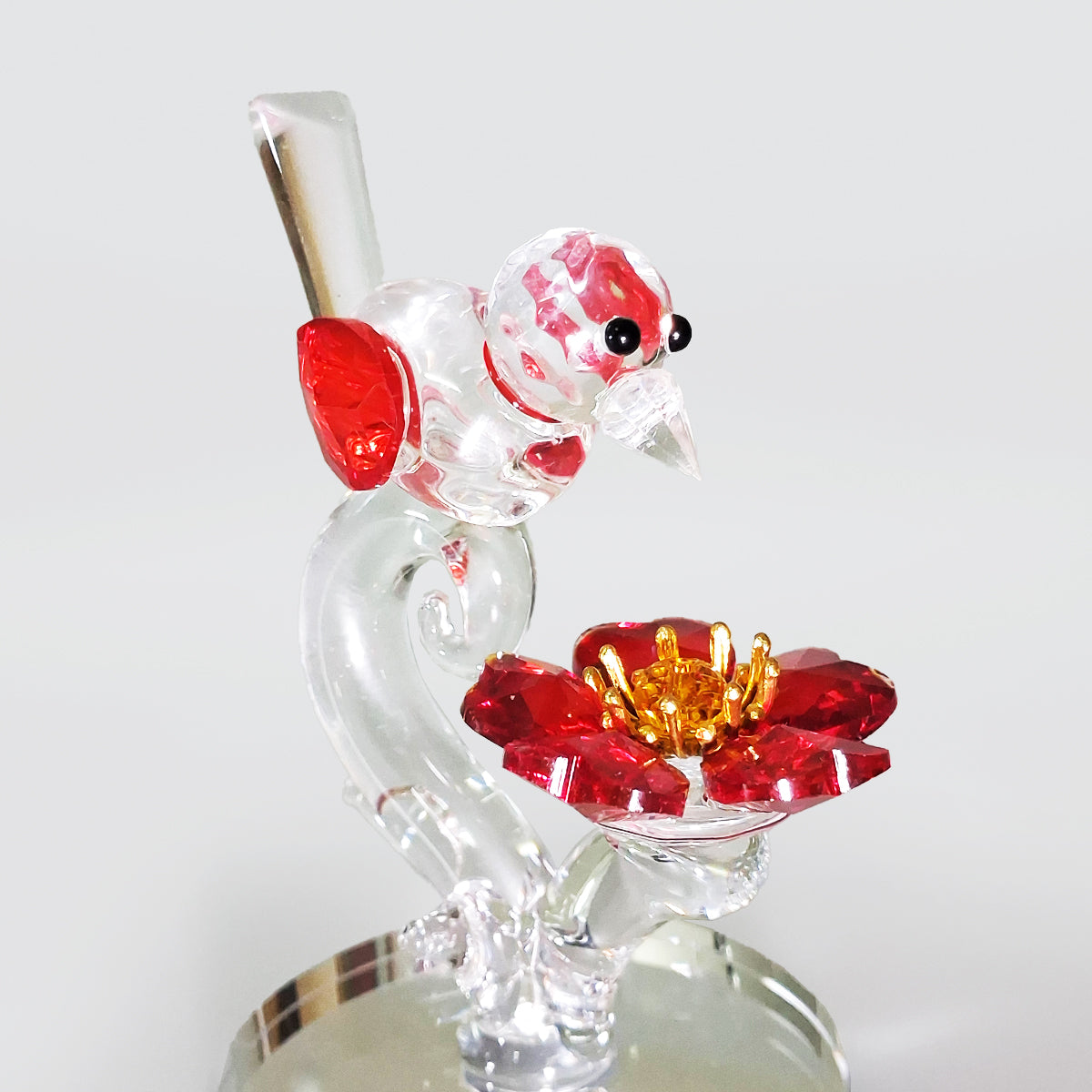 Crystal Glass Bird On Koru & Flower