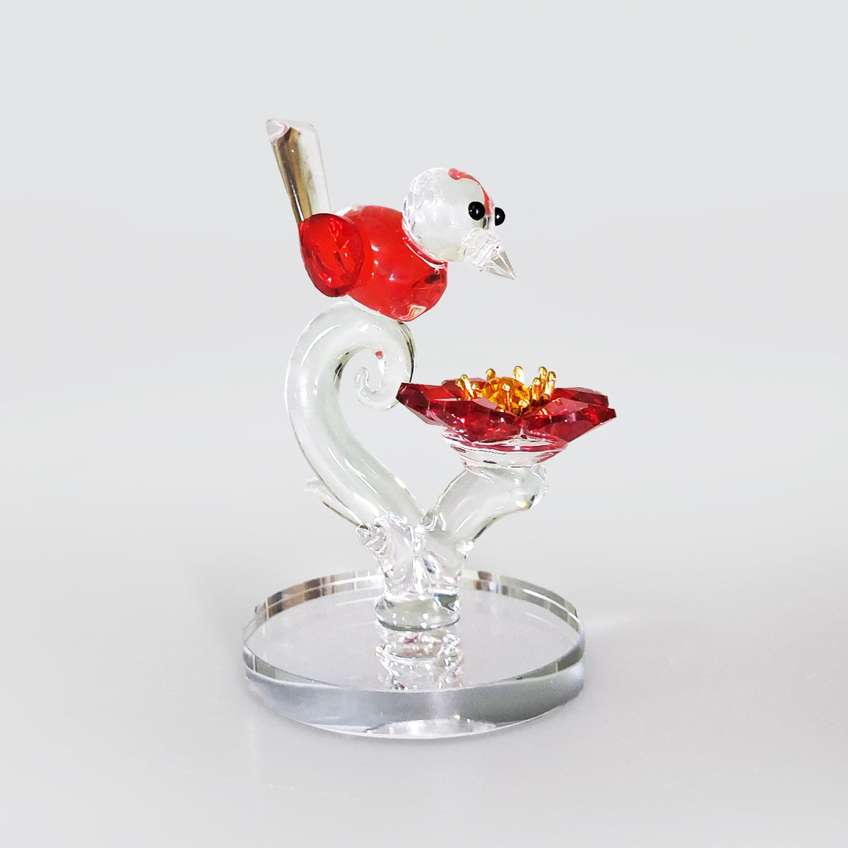 Crystal Glass Bird On Koru & Flower