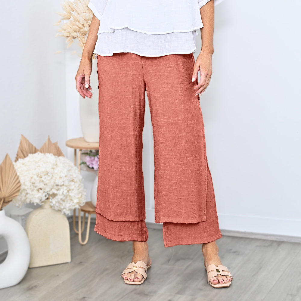 Cali&Co - Side Button Layered Beach Pants