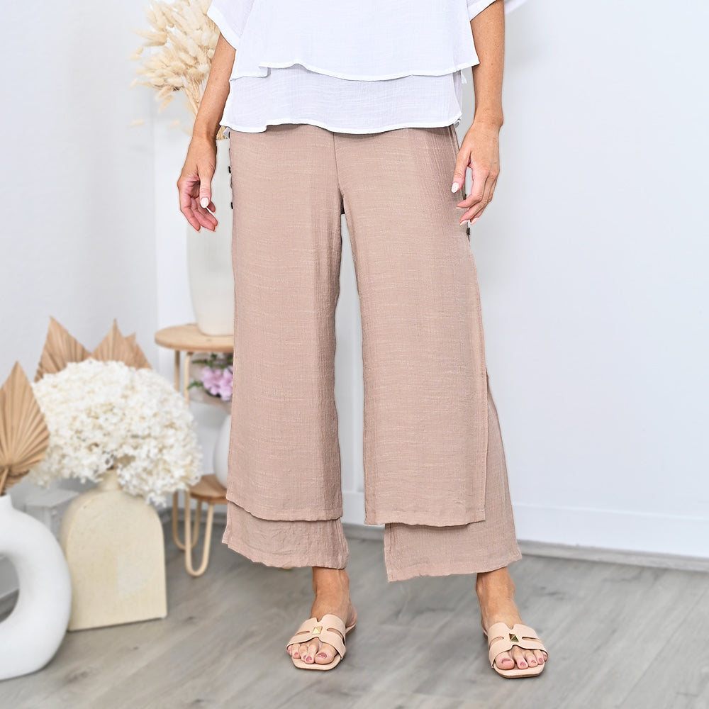 Cali&Co - Side Button Layered Beach Pants
