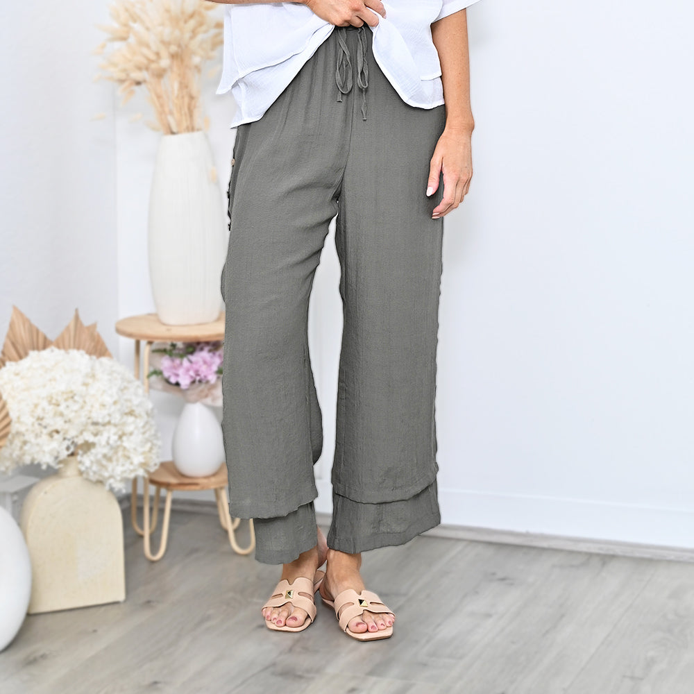 Cali&Co - Side Button Layered Beach Pants