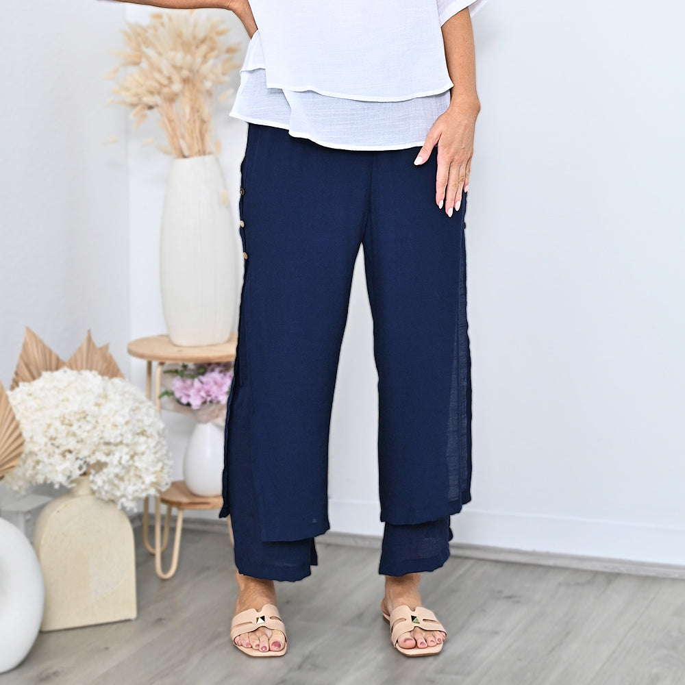 Cali&Co - Side Button Layered Beach Pants