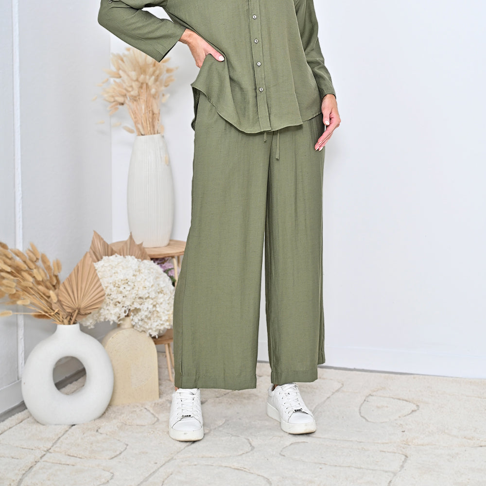 Cali&Co - Plain Pants W/ Wide Leg