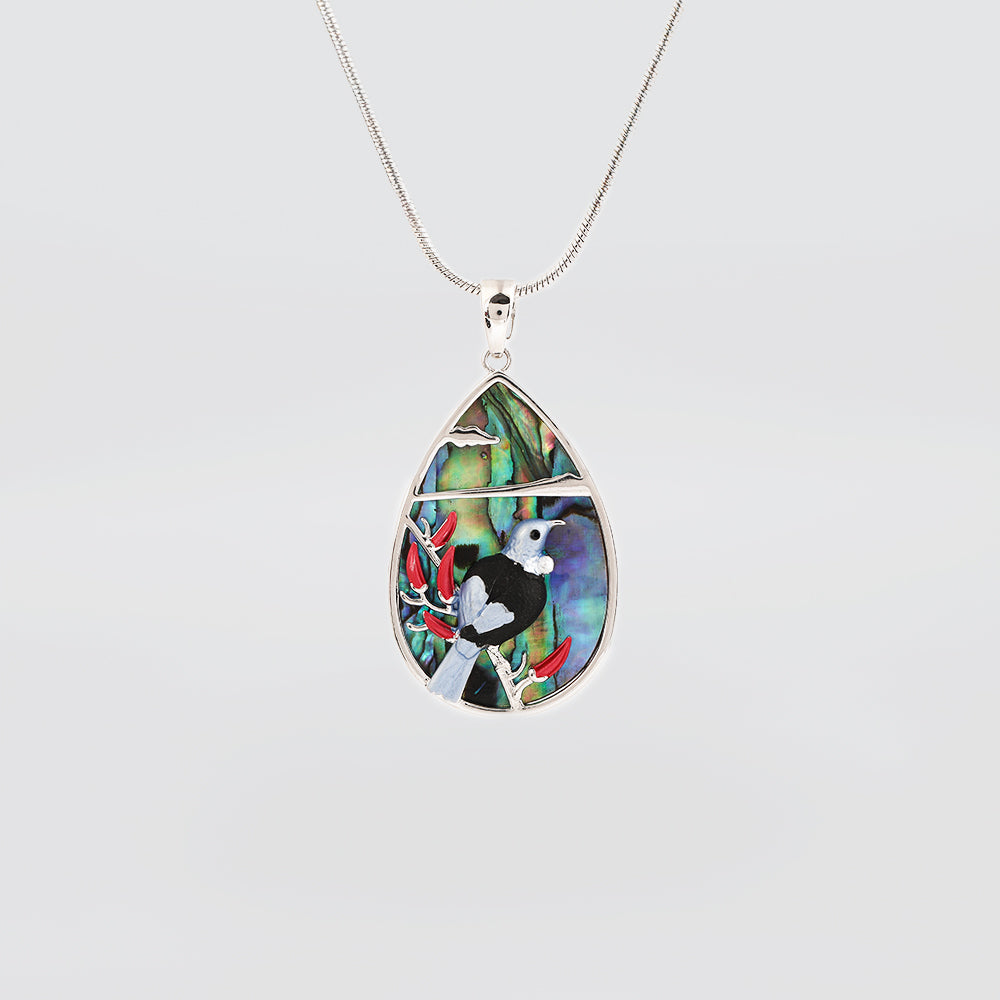Paua 'Tui On Flax' Pendant
