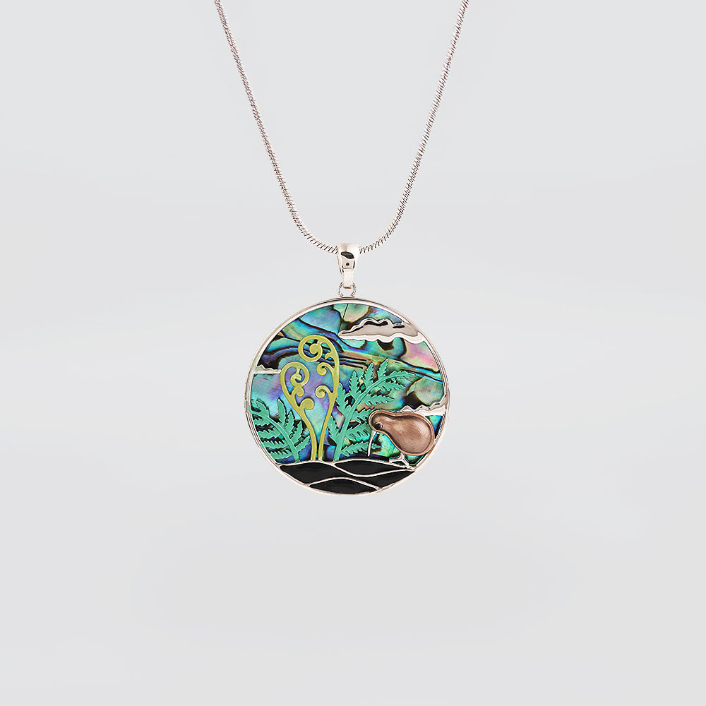 Paua 'Kiwi & Silver Fern' Pendant