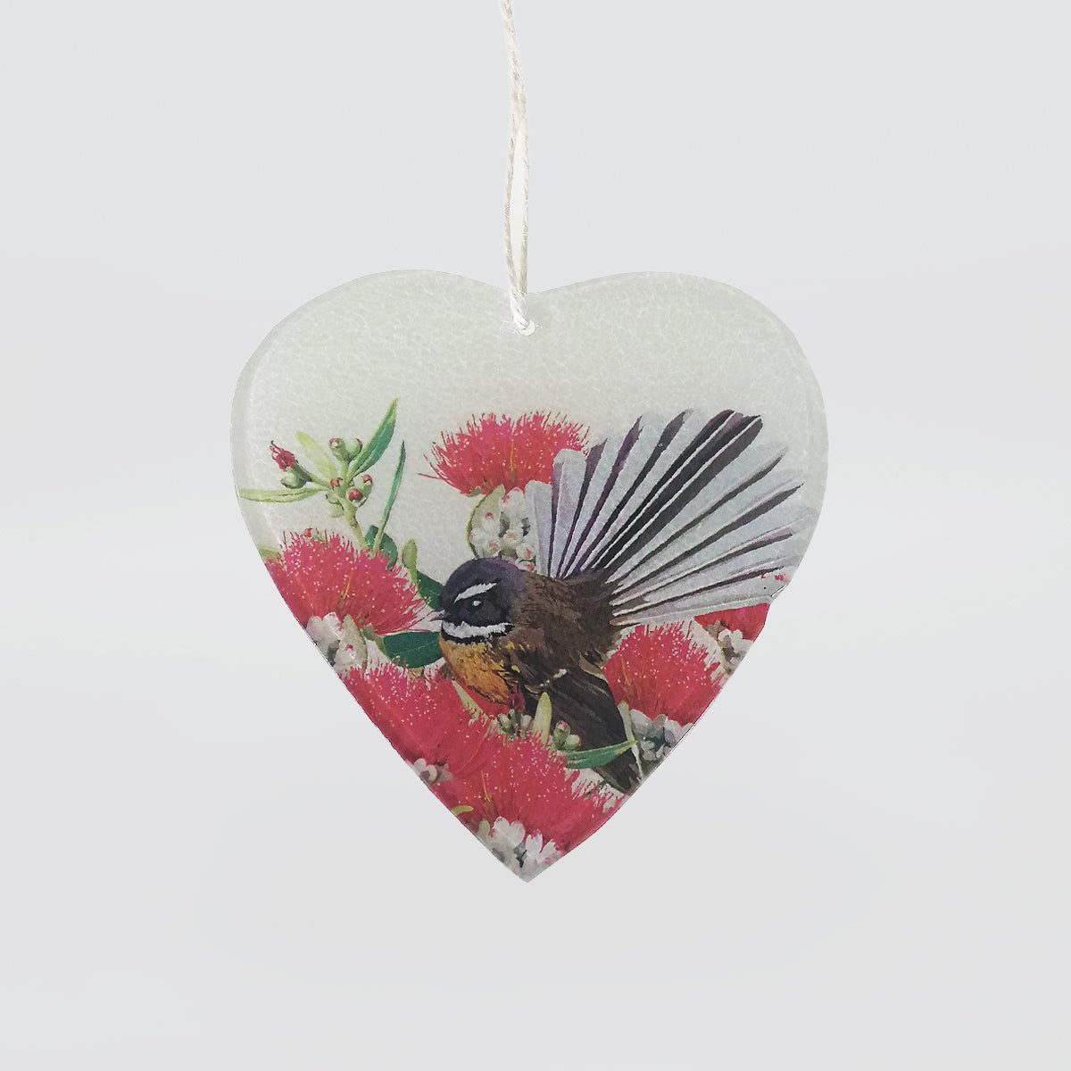 NZ Bird Glass Hanging Hearts