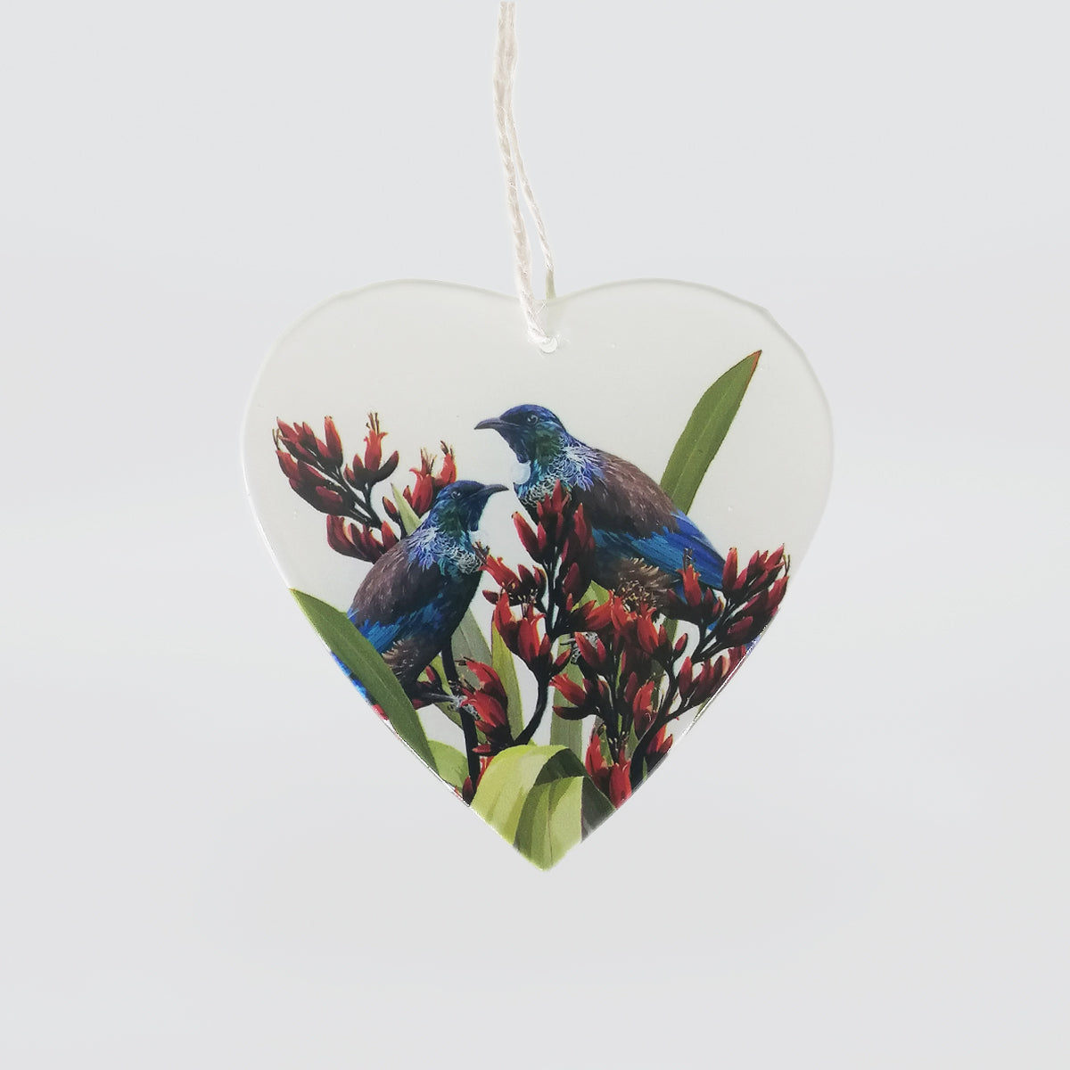 NZ Bird Glass Hanging Hearts