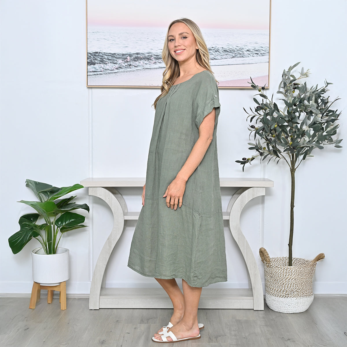 Plain Cocoon Linen Dress