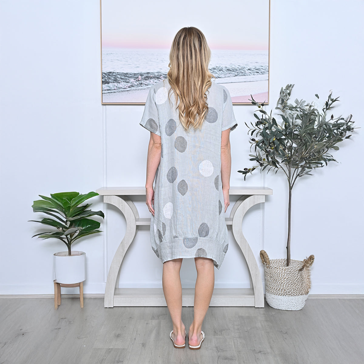 Circle Print Cocoon Linen Dress