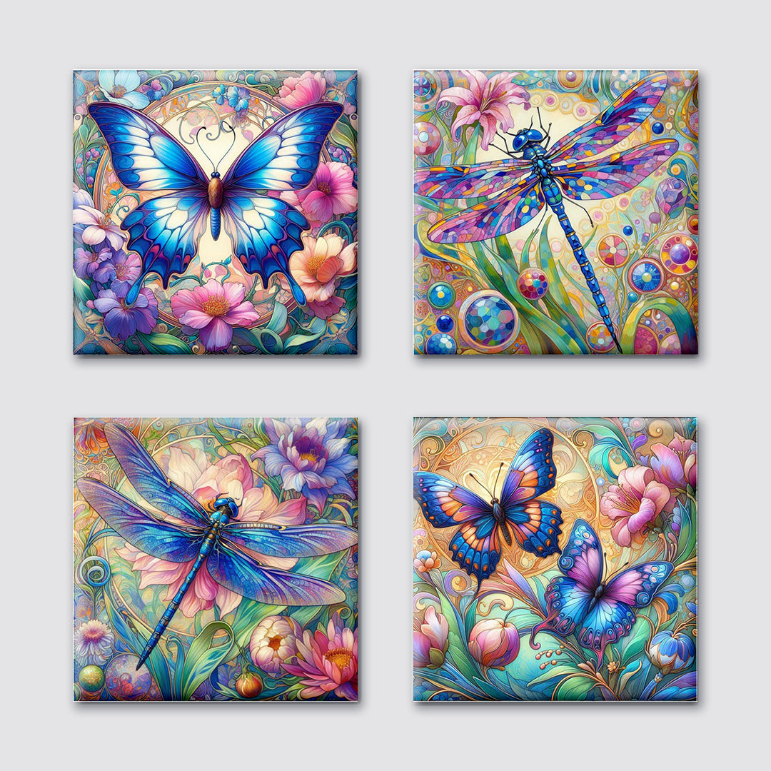 Butterfly & Dragonfly Ceramic Coaster - Set/4