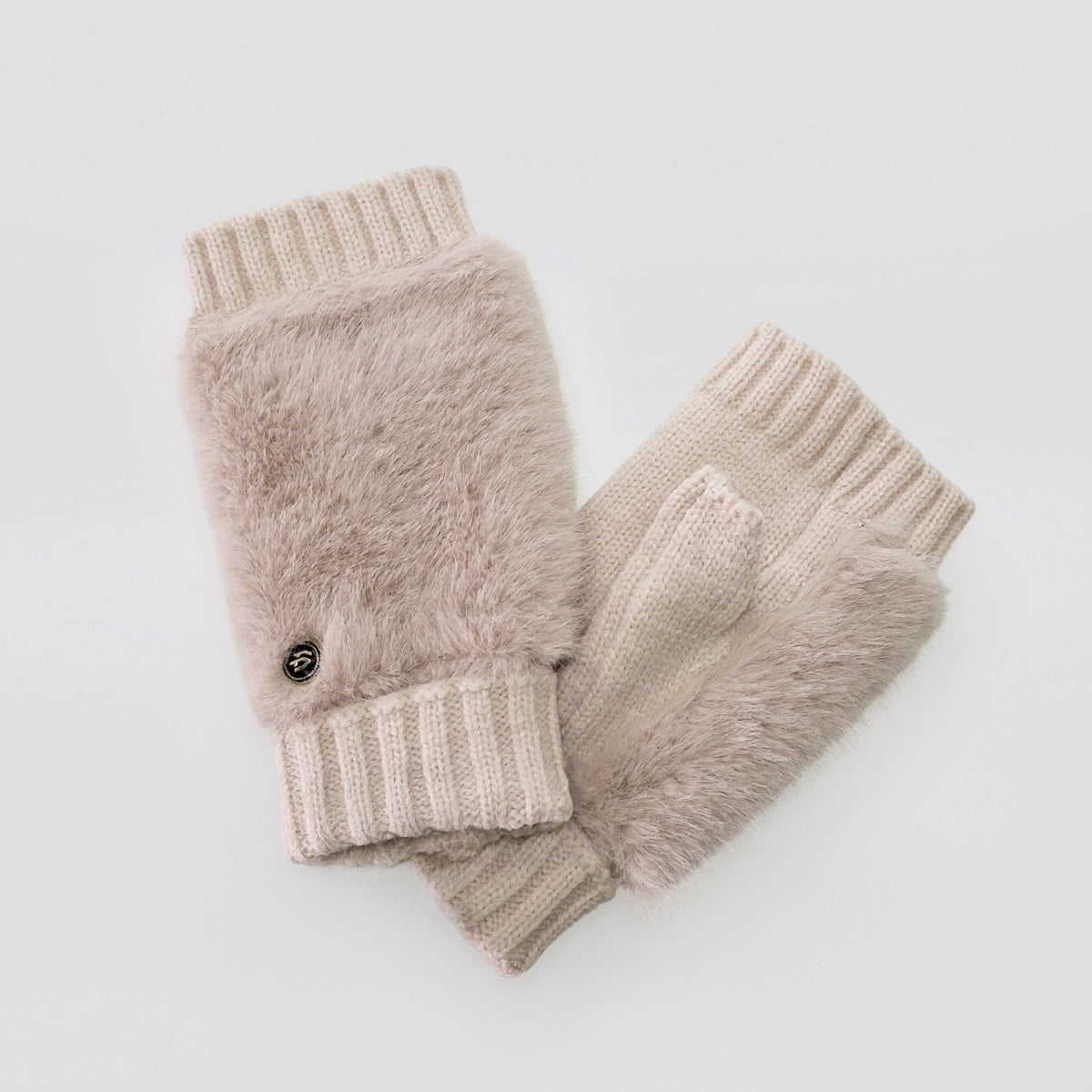 Fur Back Knit Fingerless Gloves