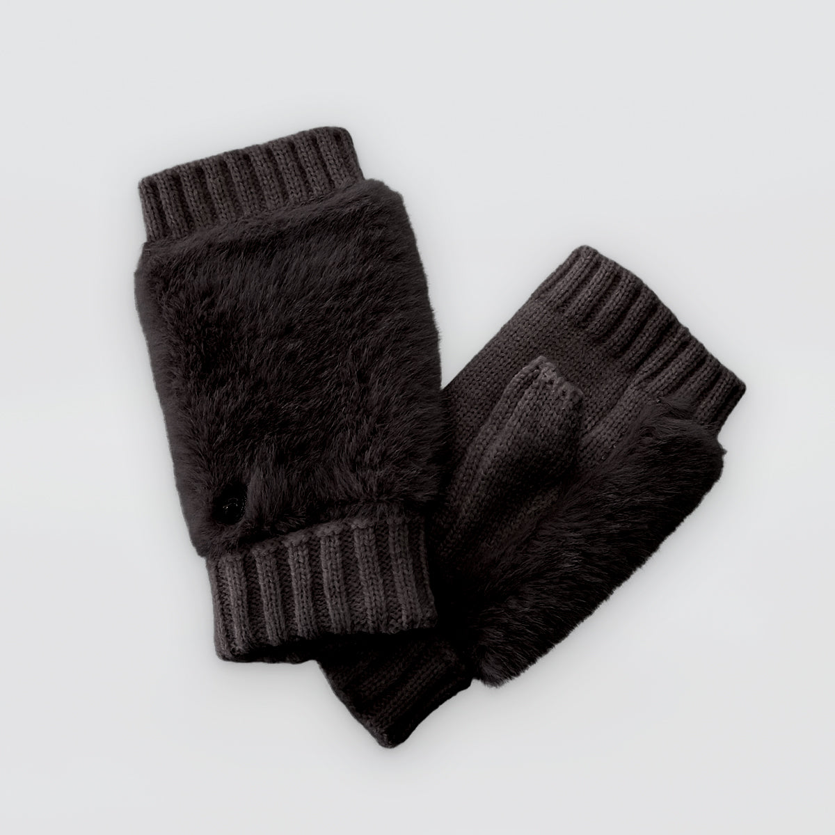 Fur Back Knit Fingerless Gloves