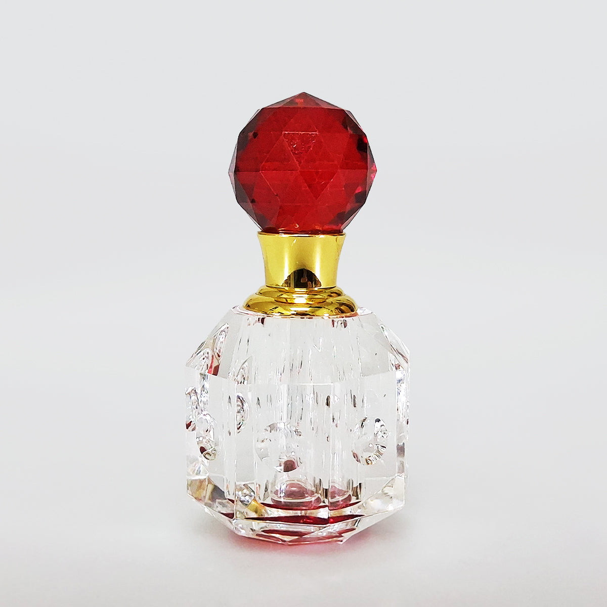 Clear Crystal Red Top Perfume Bottle With Brass