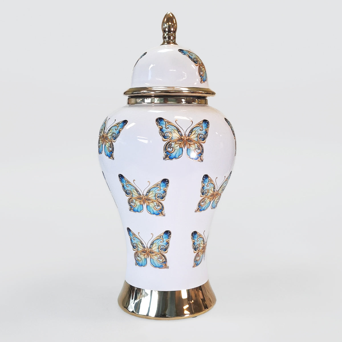 Ginger Jars - Gold & Blue Butterflies