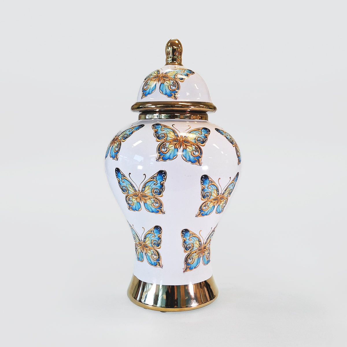 Ginger Jars - Gold & Blue Butterflies