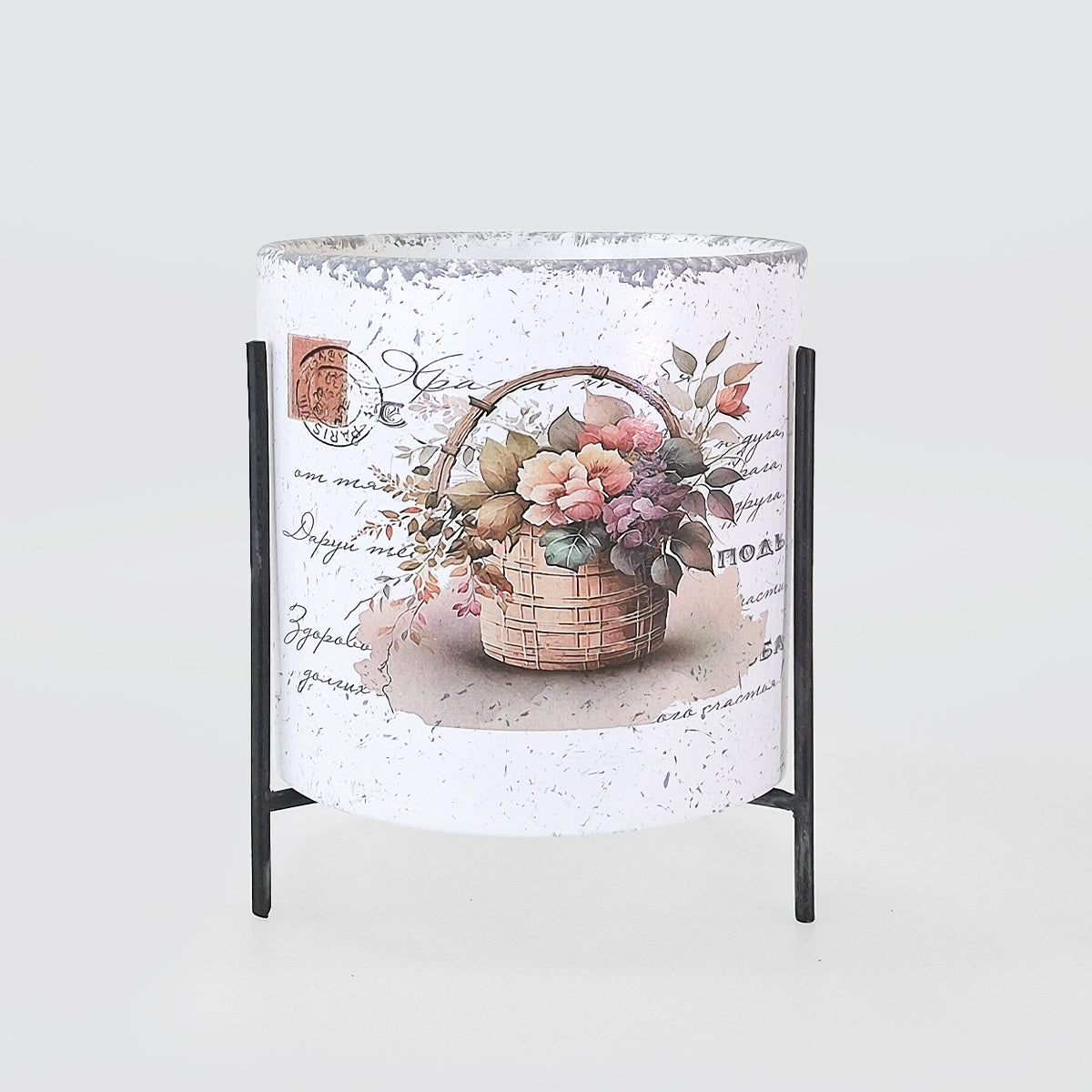 Planter Pot & Stand - Basket Of Flowers
