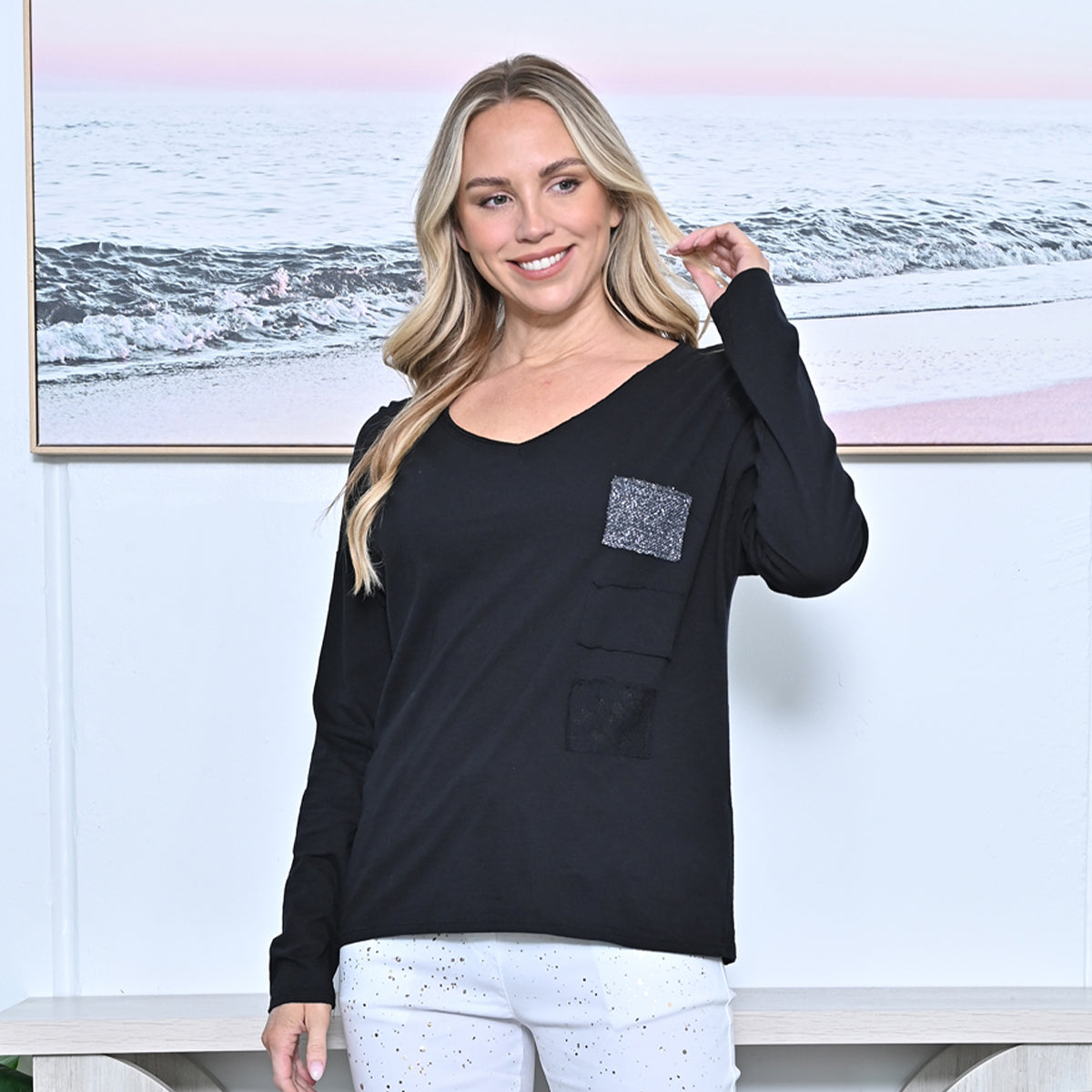 Sequin Cotton Long-Sleeve Tee