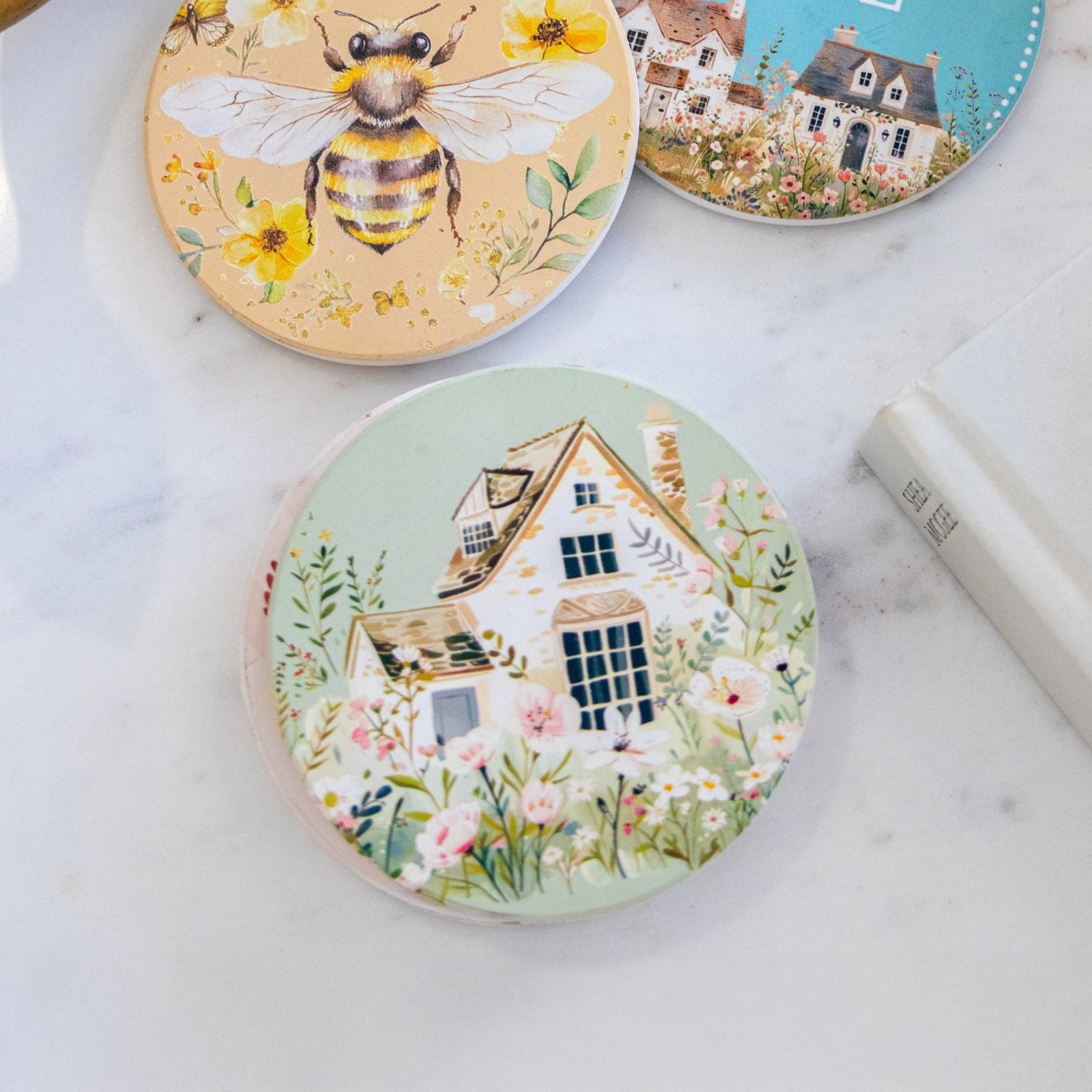 Cottage Grove - Ceramic Coaster - Green Cottage