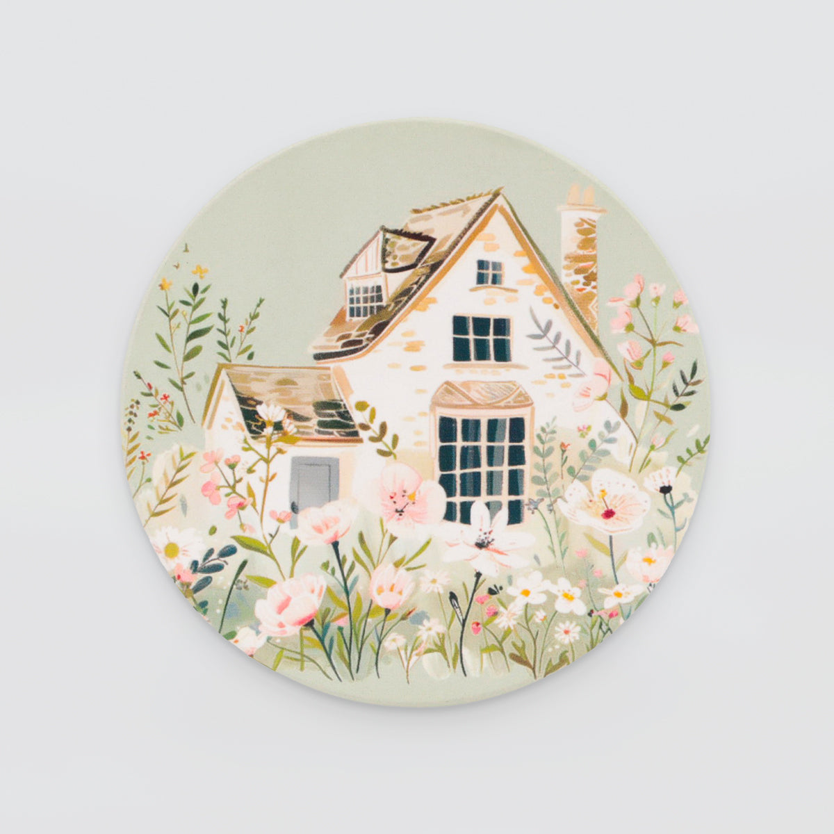 Cottage Grove - Ceramic Coaster - Green Cottage