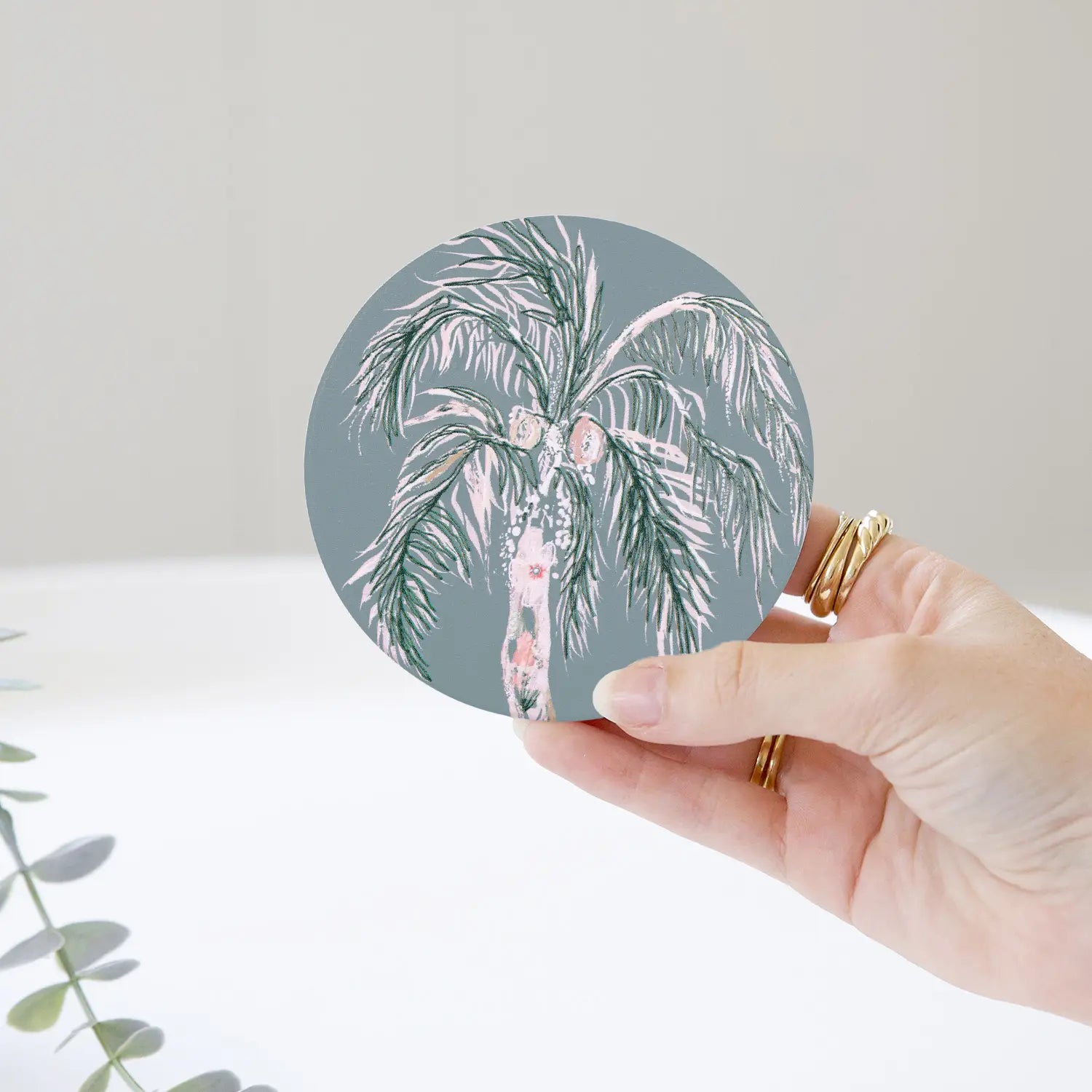 Love, Vera - Ceramic Coaster - Palm Tree