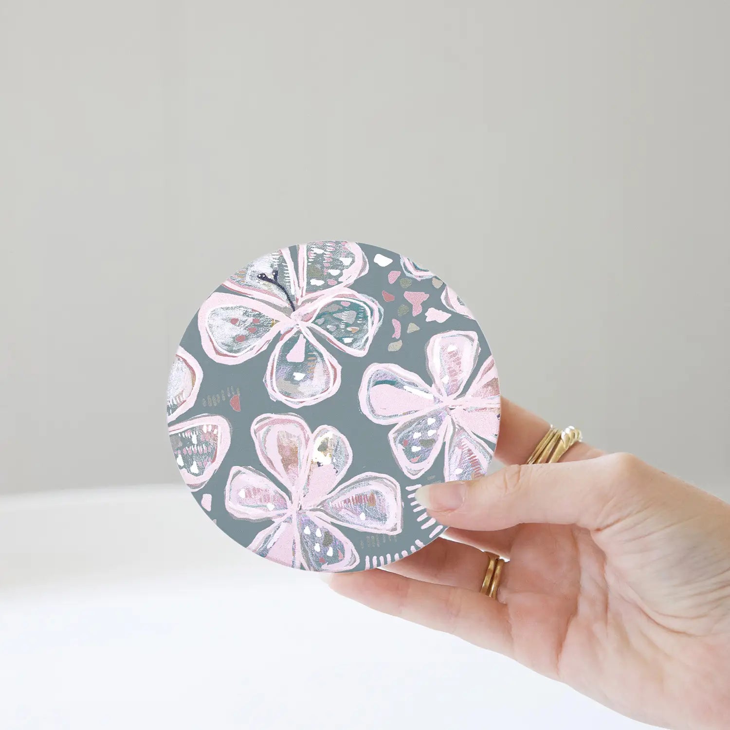 Love, Vera - Ceramic Coaster - Floral Teal