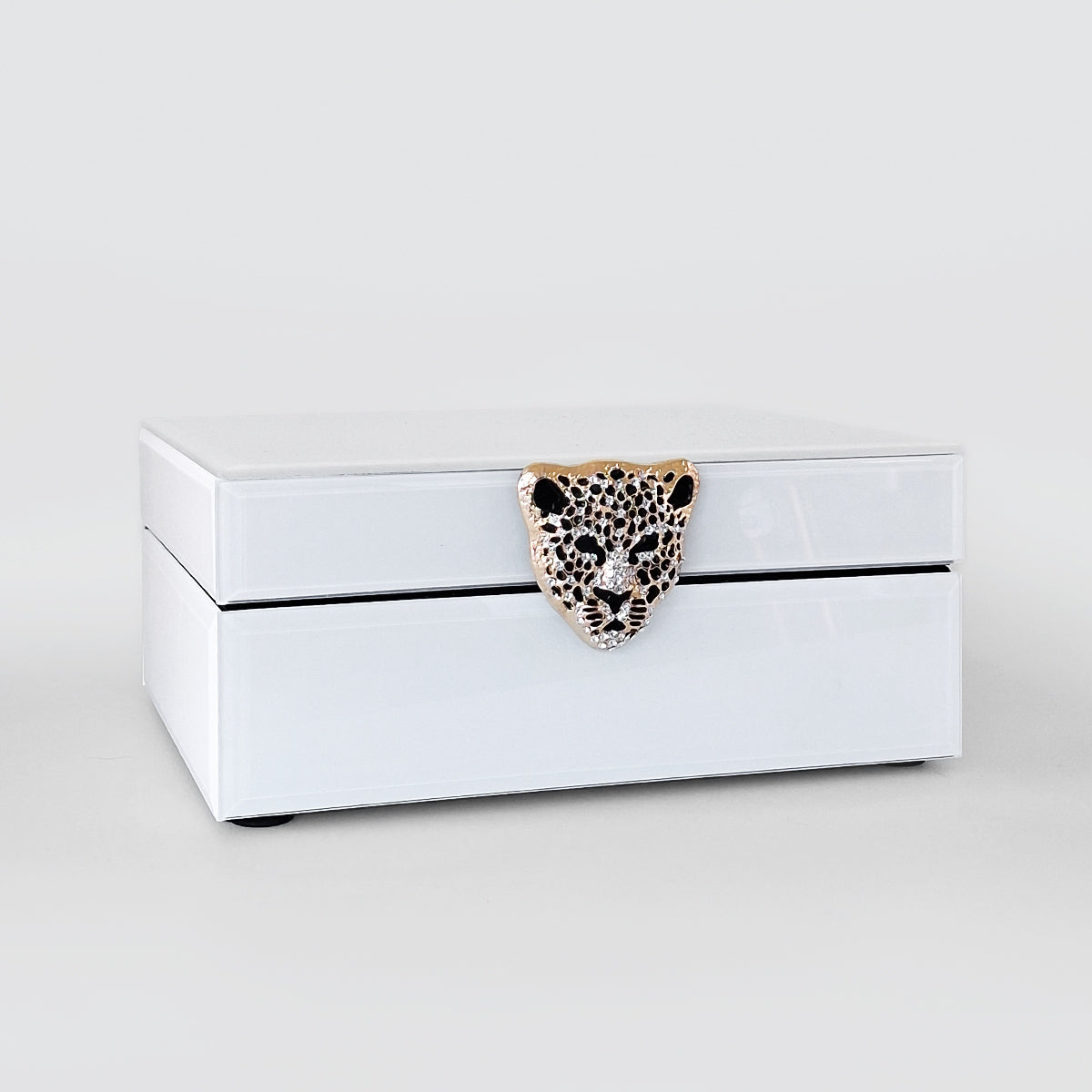 Tiger Head Glass Jewellery Box - White