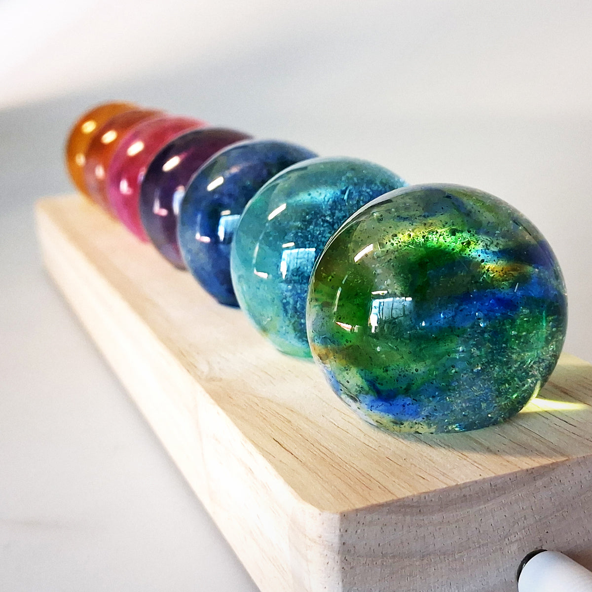 Colourful Glass Orbs - LED Wooden Stand