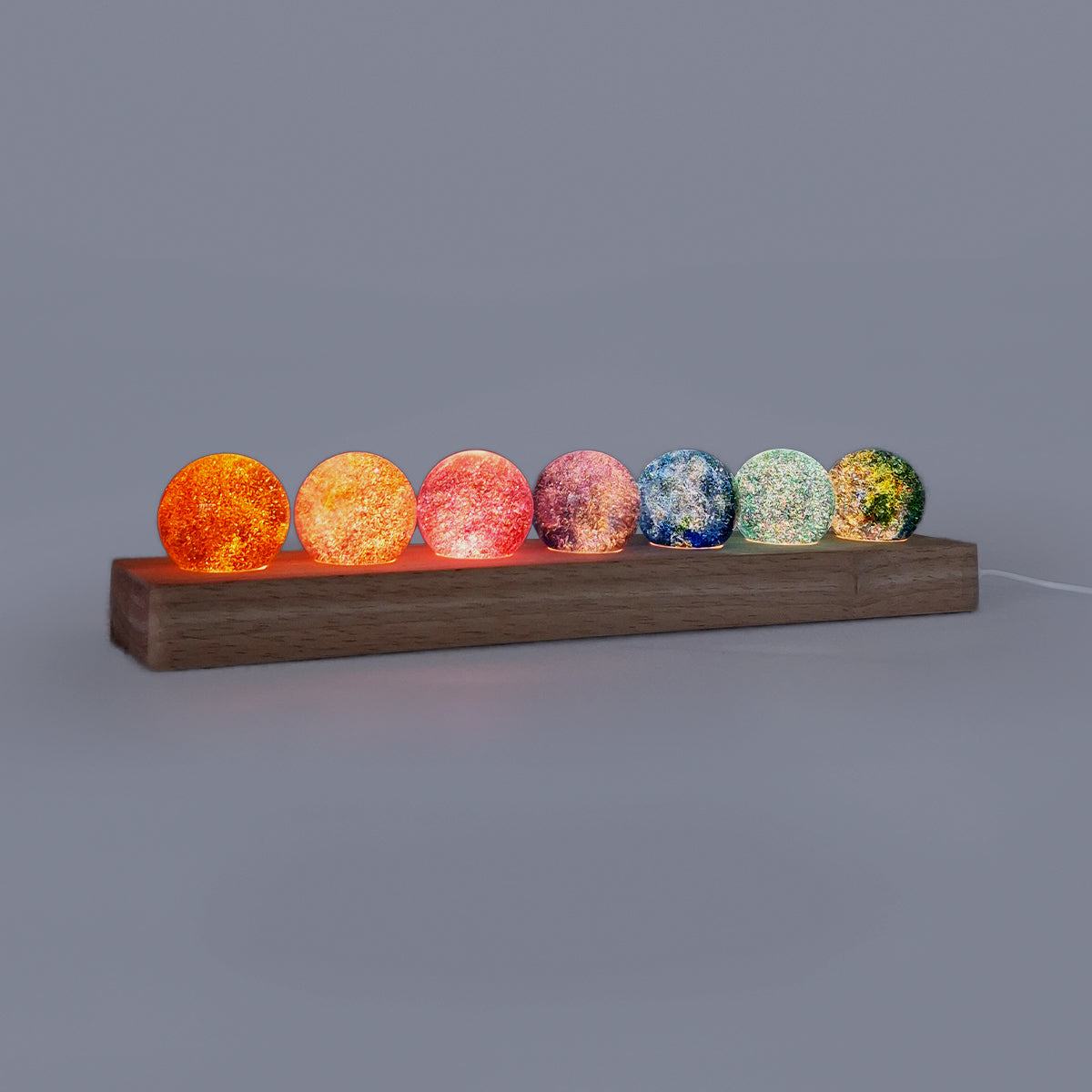 Colourful Glass Orbs - LED Wooden Stand