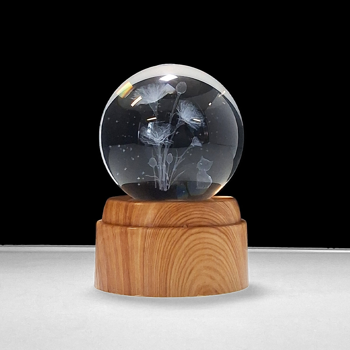 Rotating LED Glass Orb - Cat & Plants
