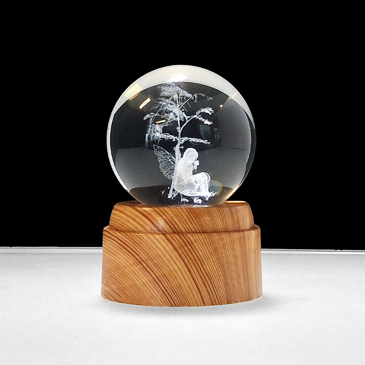 Rotating LED Glass Orb - Fairy Sitting Under Tree