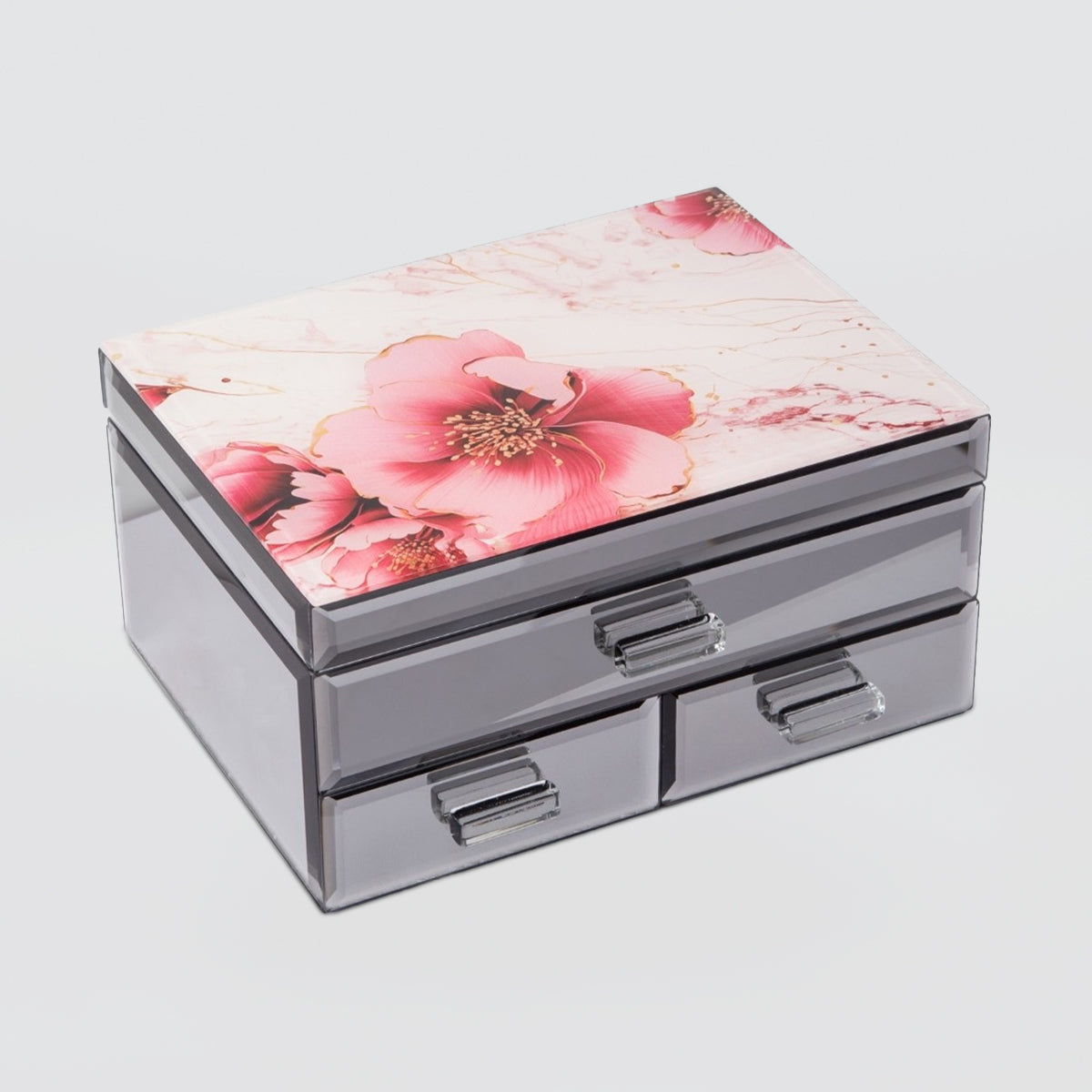 Peony Flower Glass Jewellery Box - Large