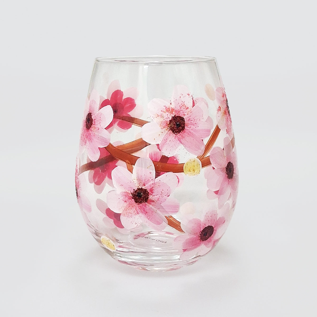 Hand Painted Stemless Glass - Cherry Blossom