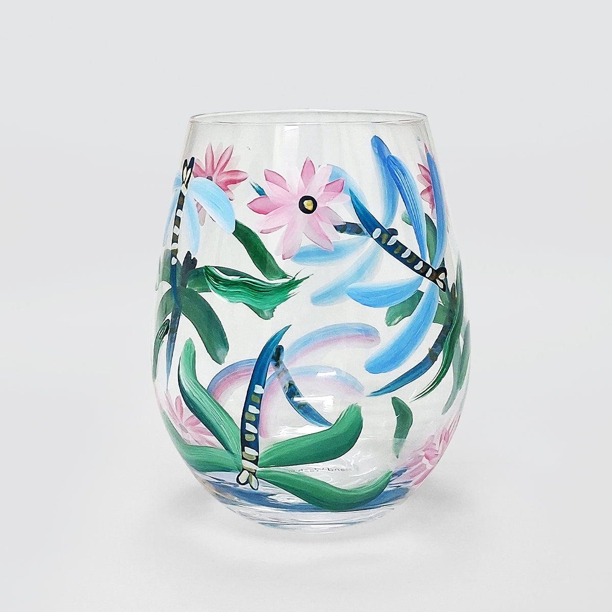 Hand Painted Stemless Glass - Dragonflies
