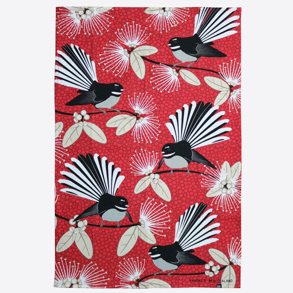 Tea Towel - Flirting Fantails - Red