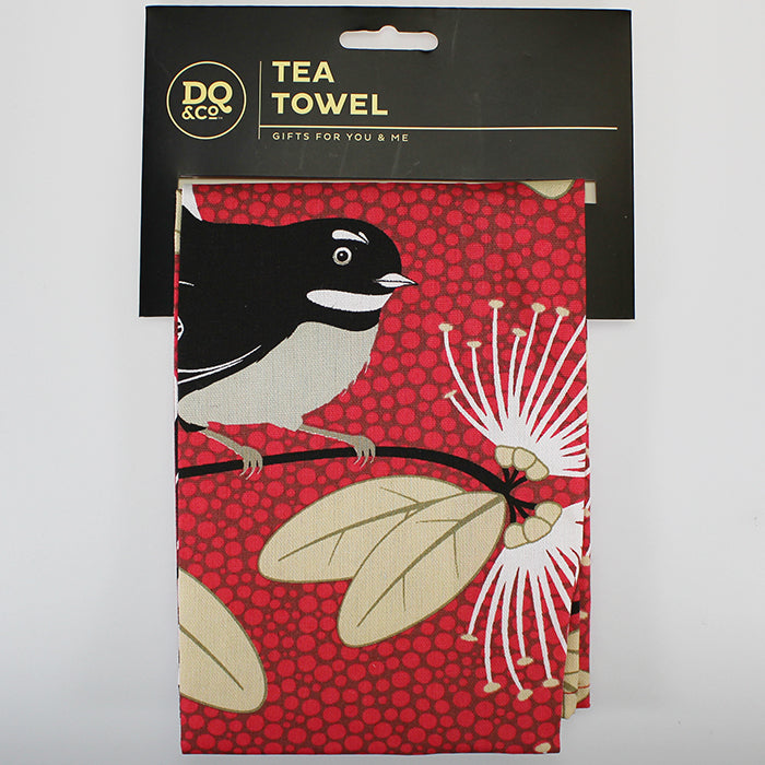 Tea Towel - Flirting Fantails - Red