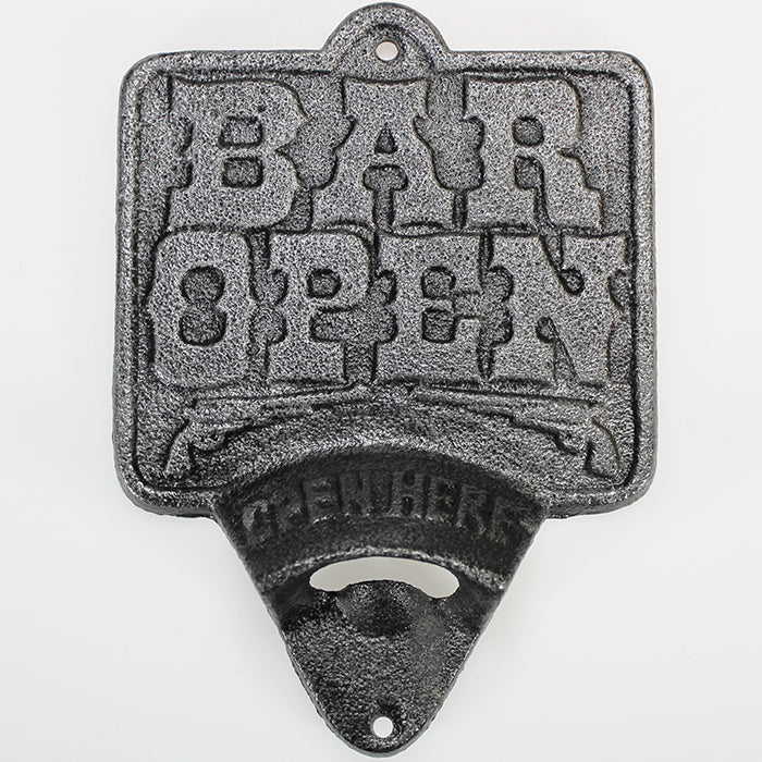 Cast Iron Wall-Mounted Bottle Opener 'Bar Open'