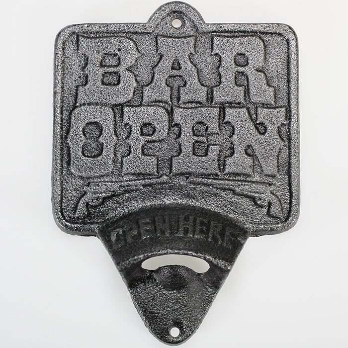 Cast Iron Wall-Mounted Bottle Opener 'Bar Open'