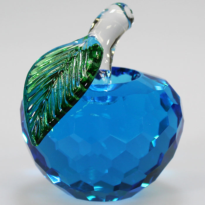 6cm Wide Cut Glass Apple - Blue