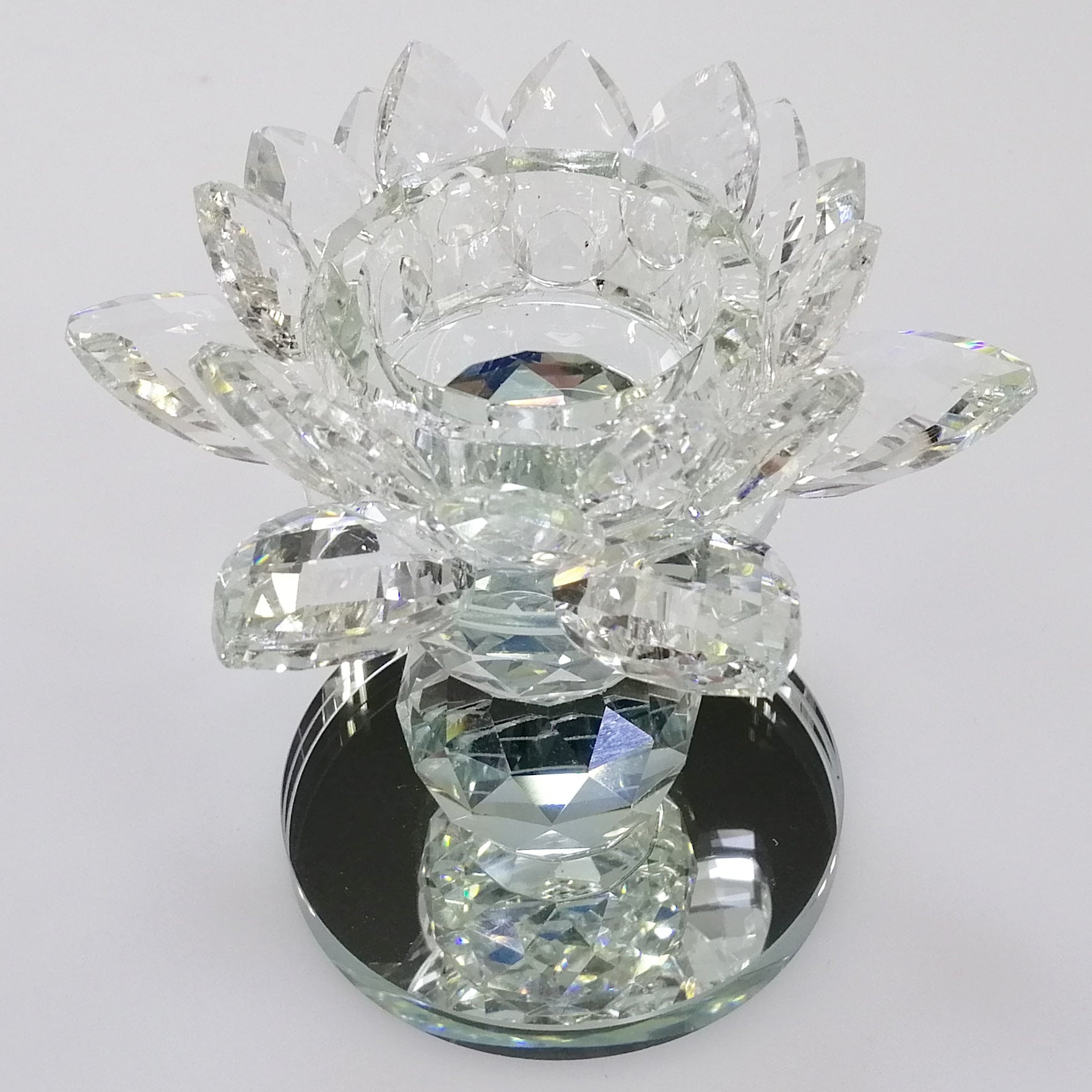 Clear Glass Flower Candle Holder - 11.5cm