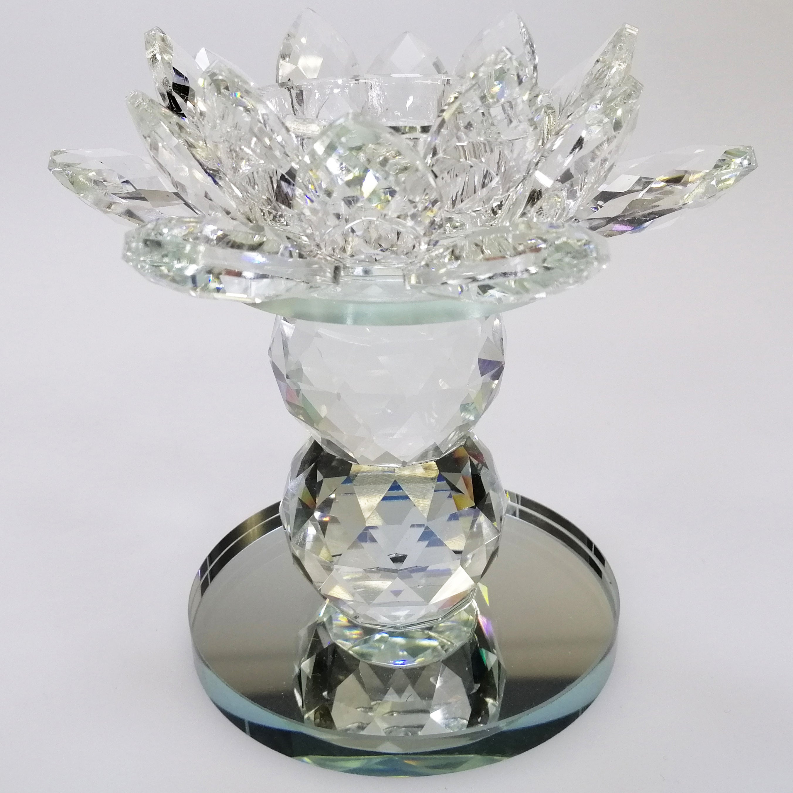 Clear Glass Flower Candle Holder - 11.5cm