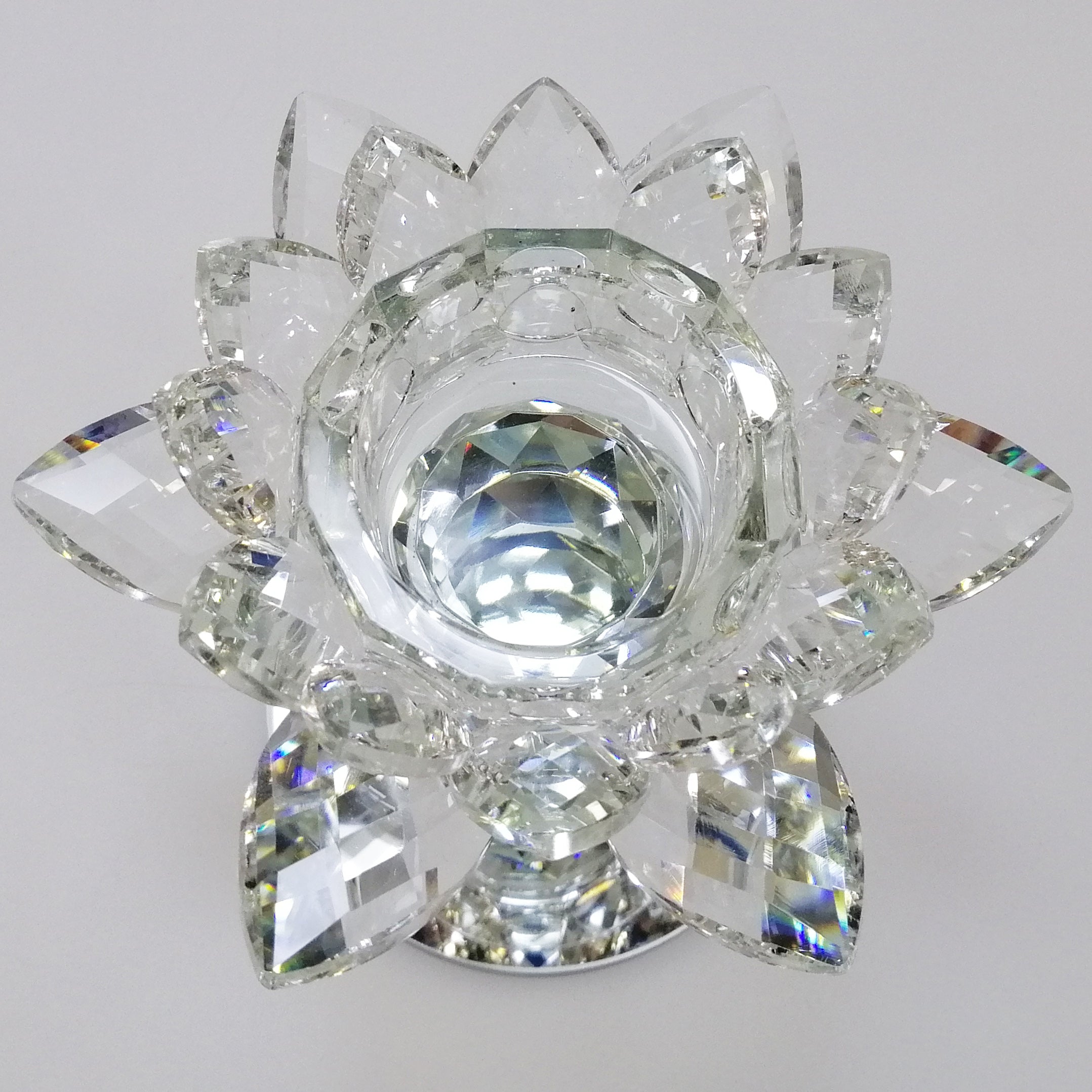 Clear Glass Flower Candle Holder - 11.5cm