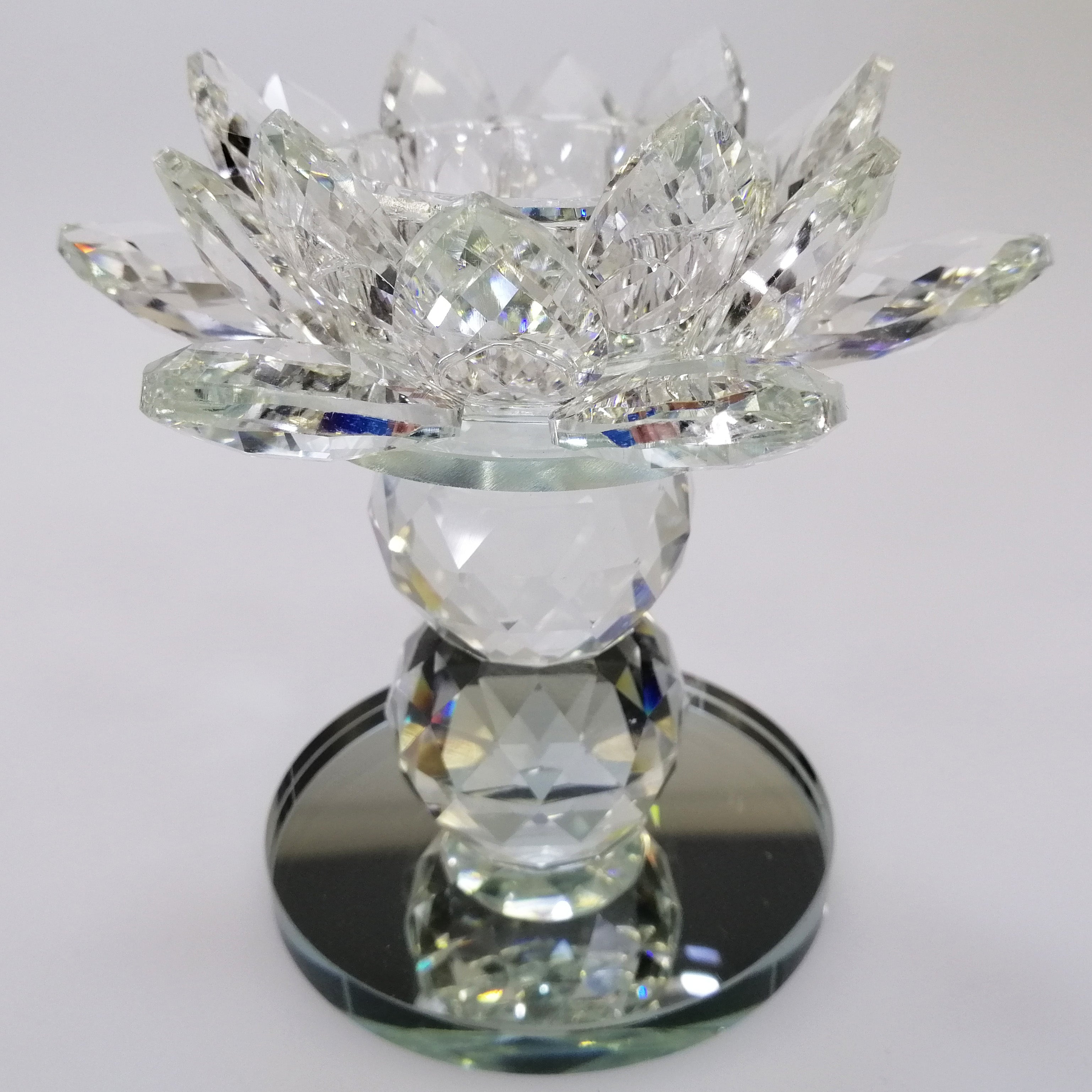 Clear Glass Flower Candle Holder - 11.5cm