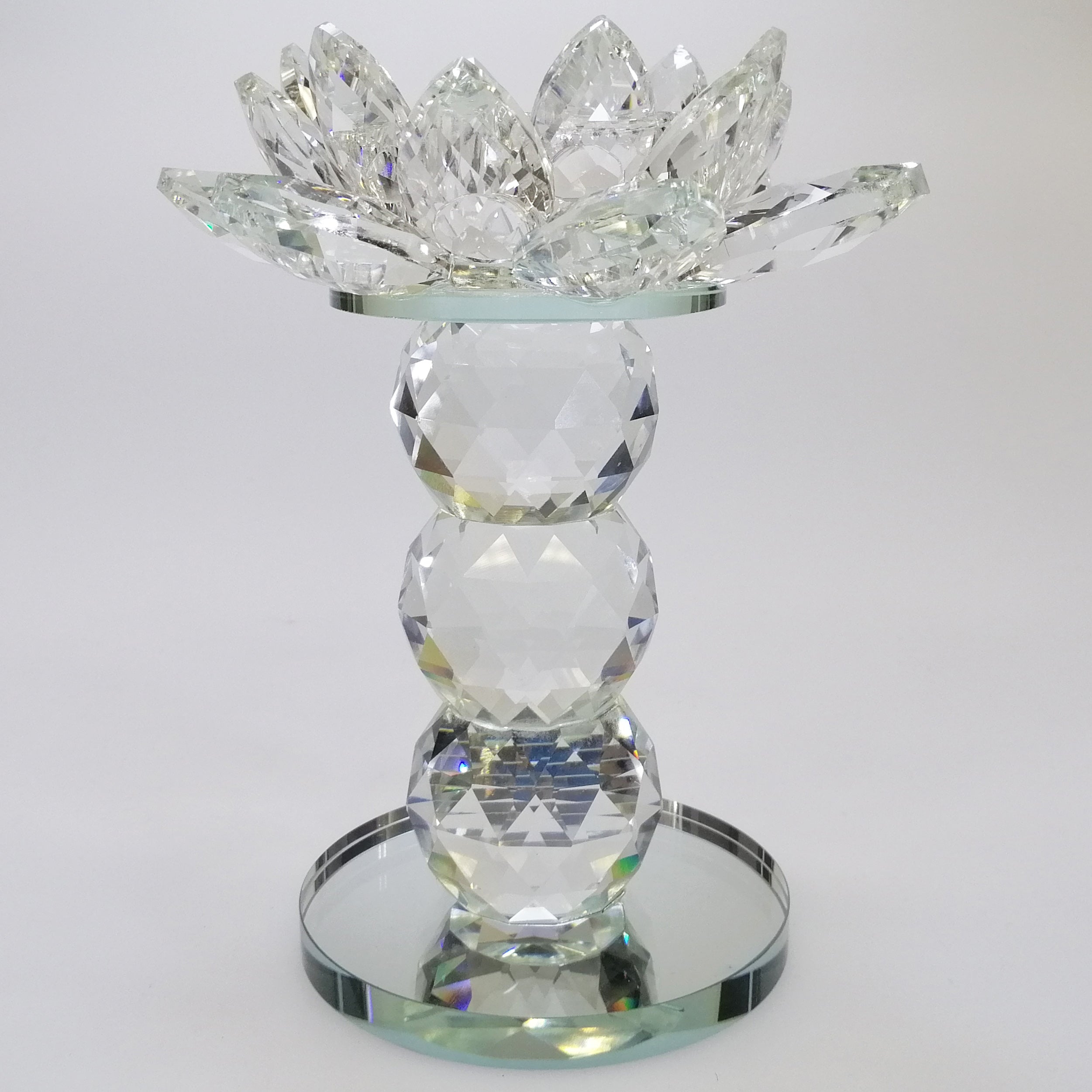 Clear Glass Flower Candle Holder - 15cm